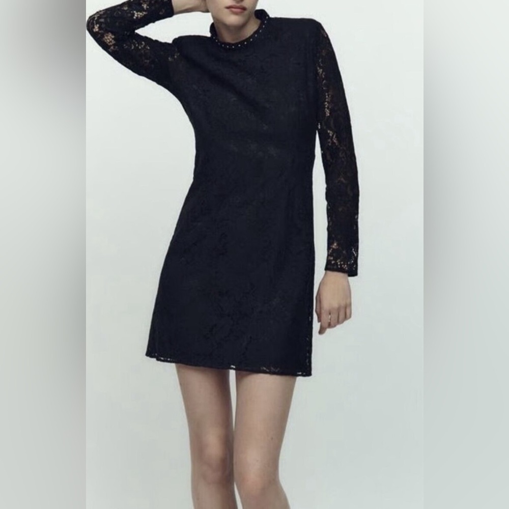 Zara Lace High Neck Mini Dress
